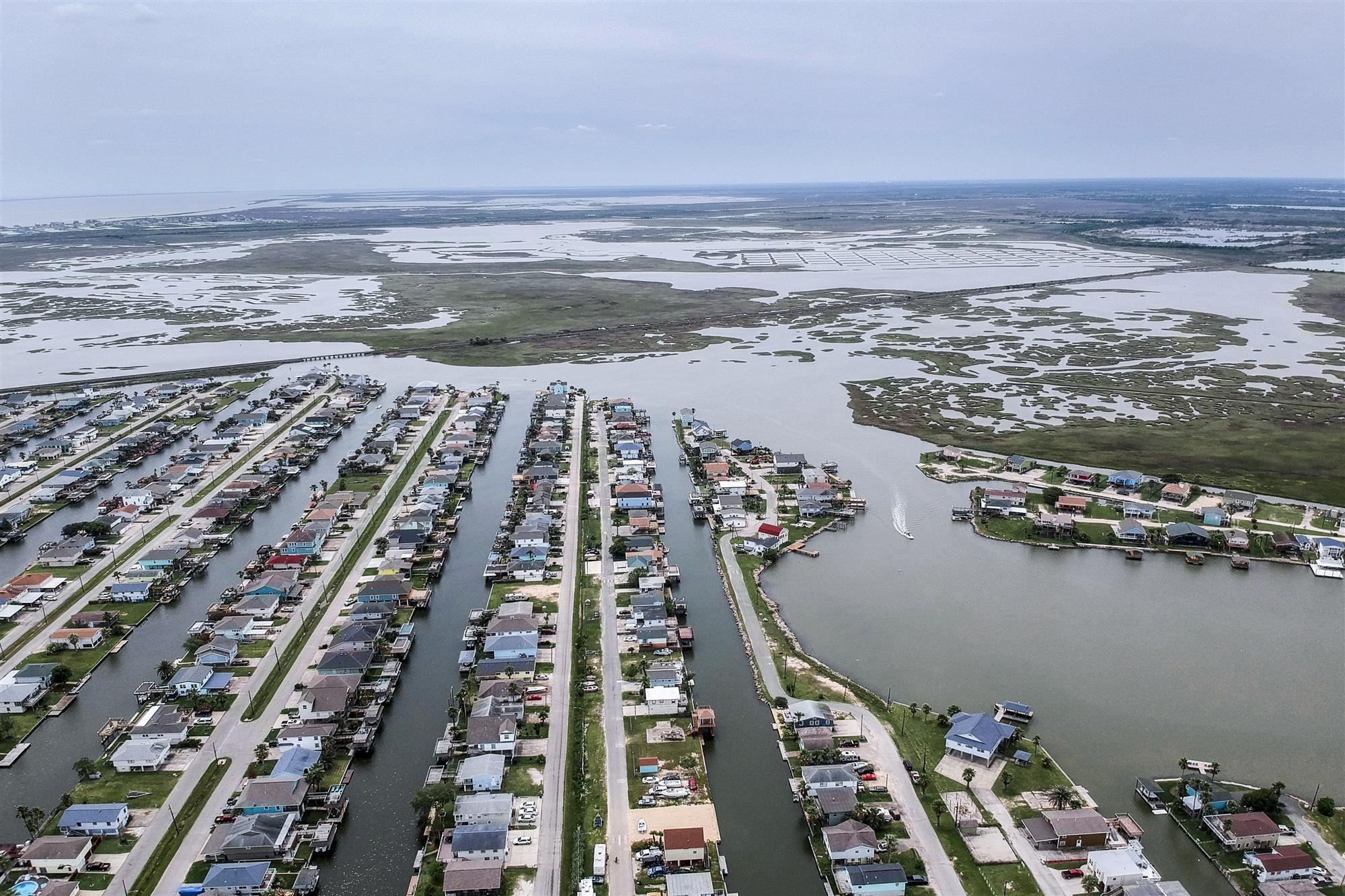 Aerial view of Highland Bayou and the boatin exit
