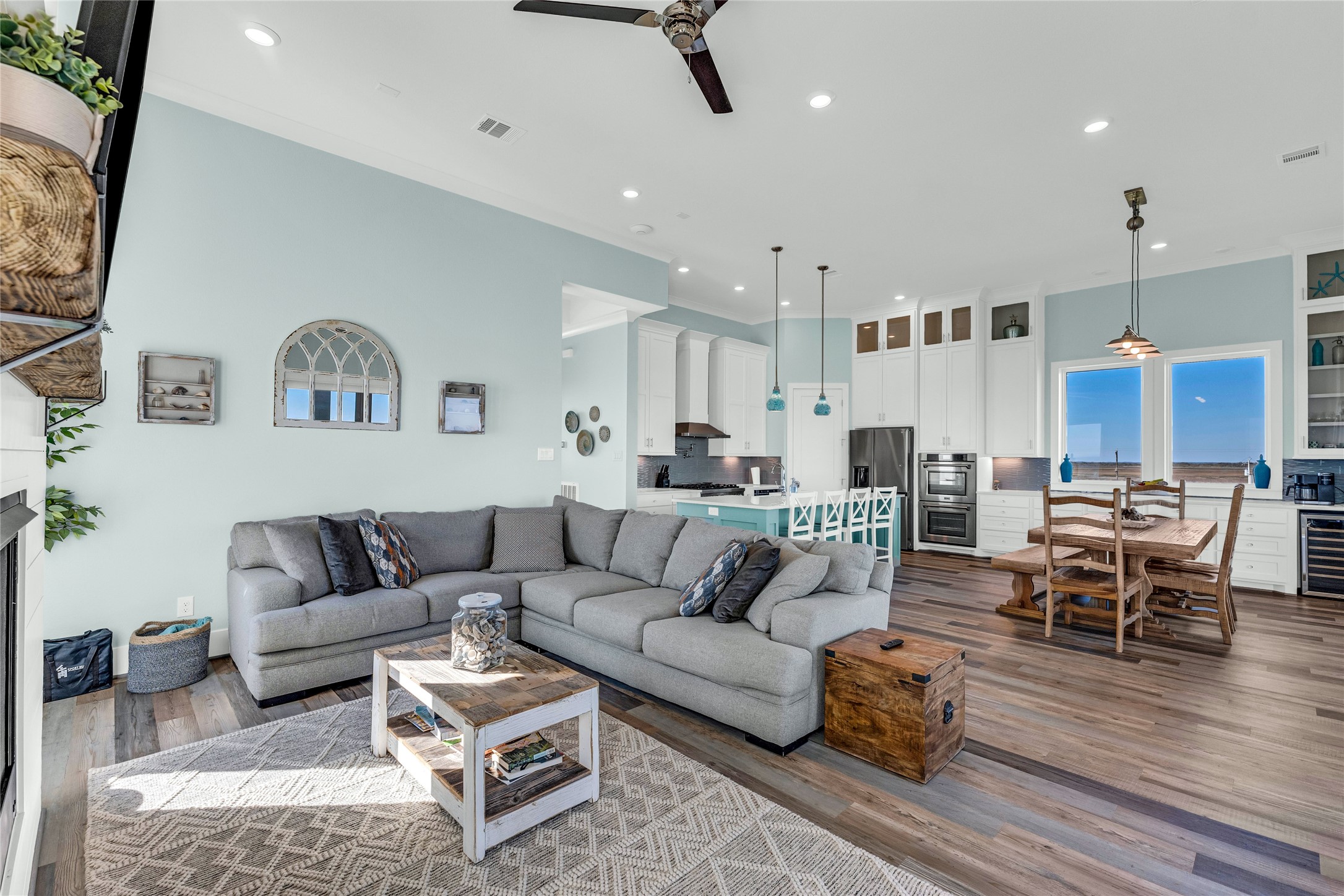 Living room and kitchen.