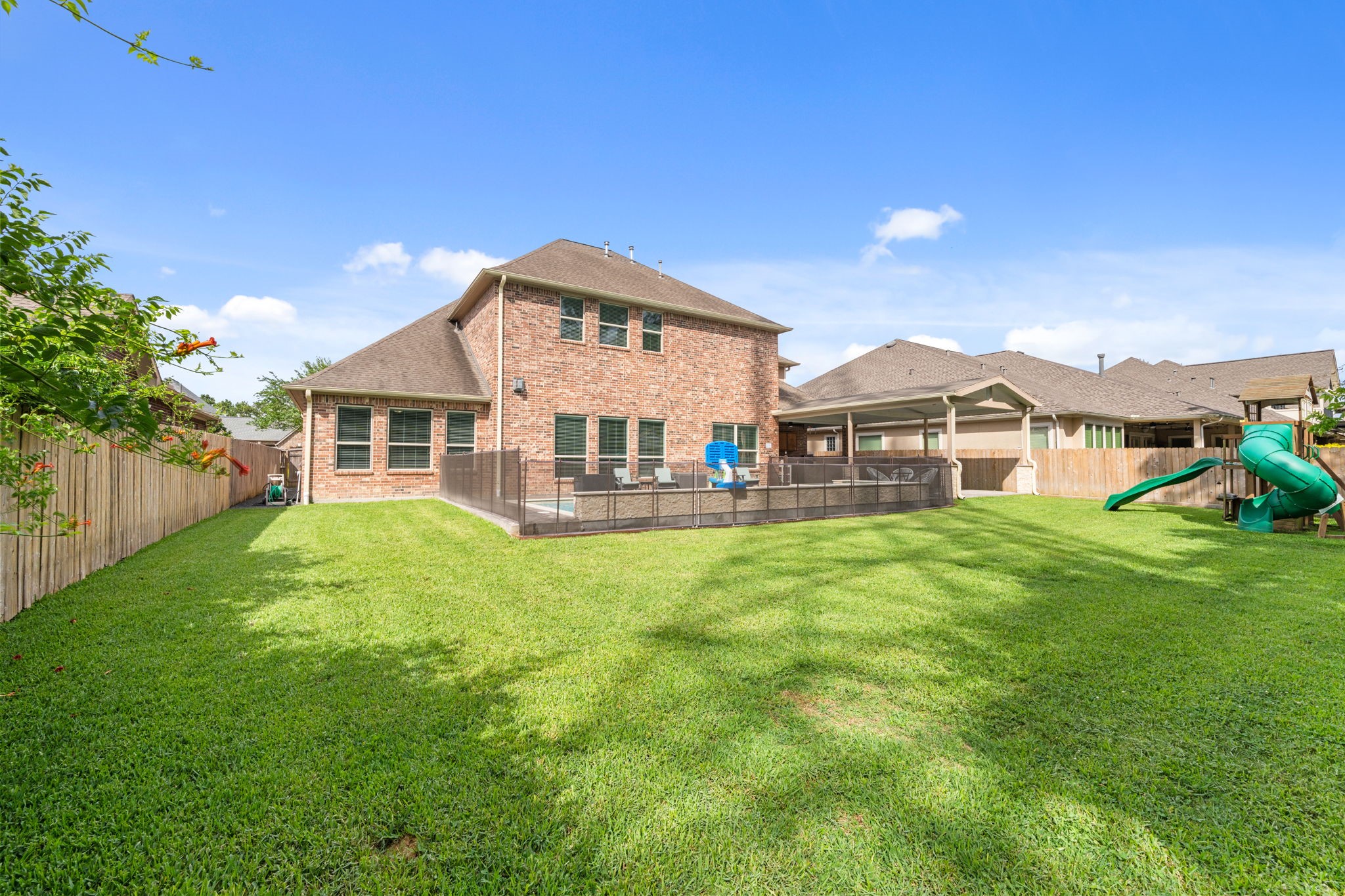 Large backyard with no back neighbors offering added privacy and space