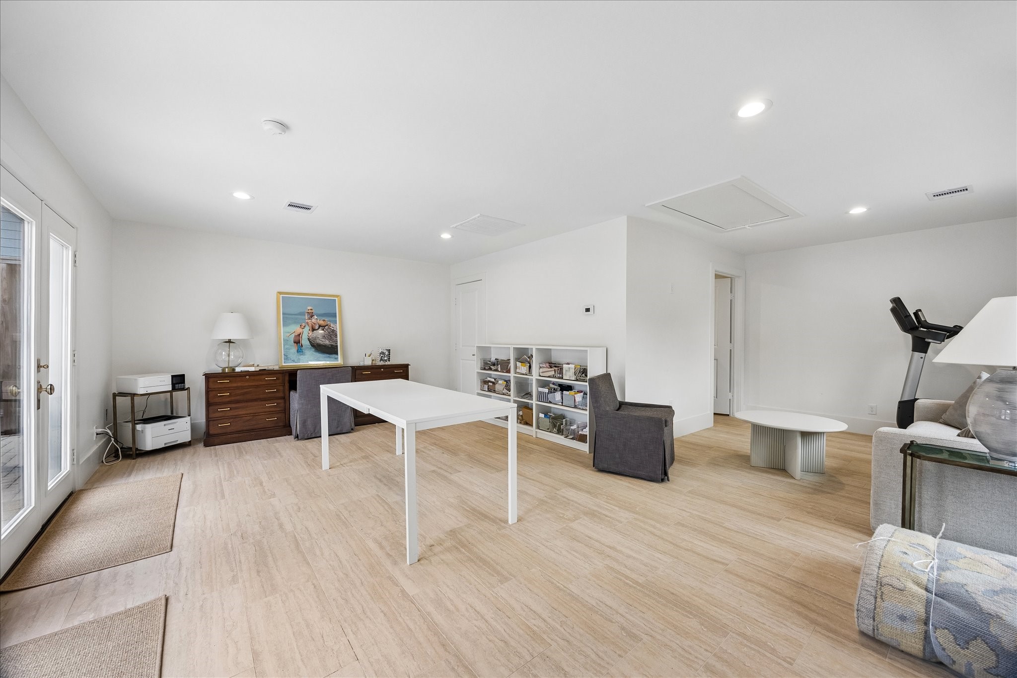 Inside the 496 sf pool house currently used as a design studio.