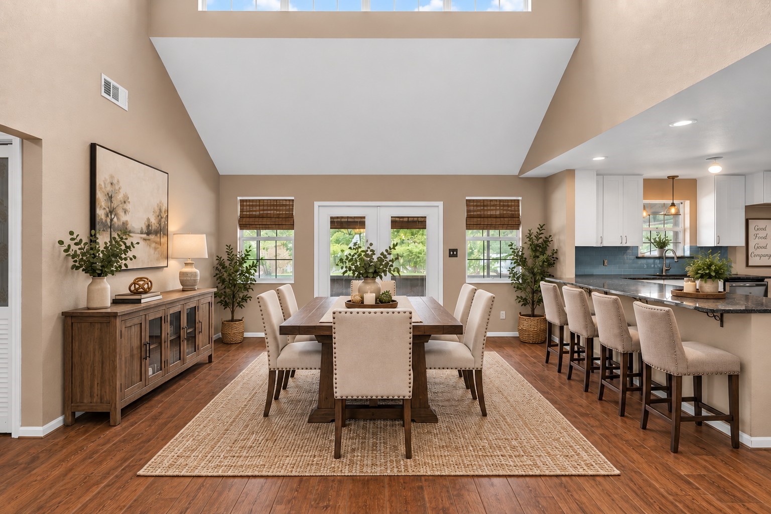 Virtually staged dining room.