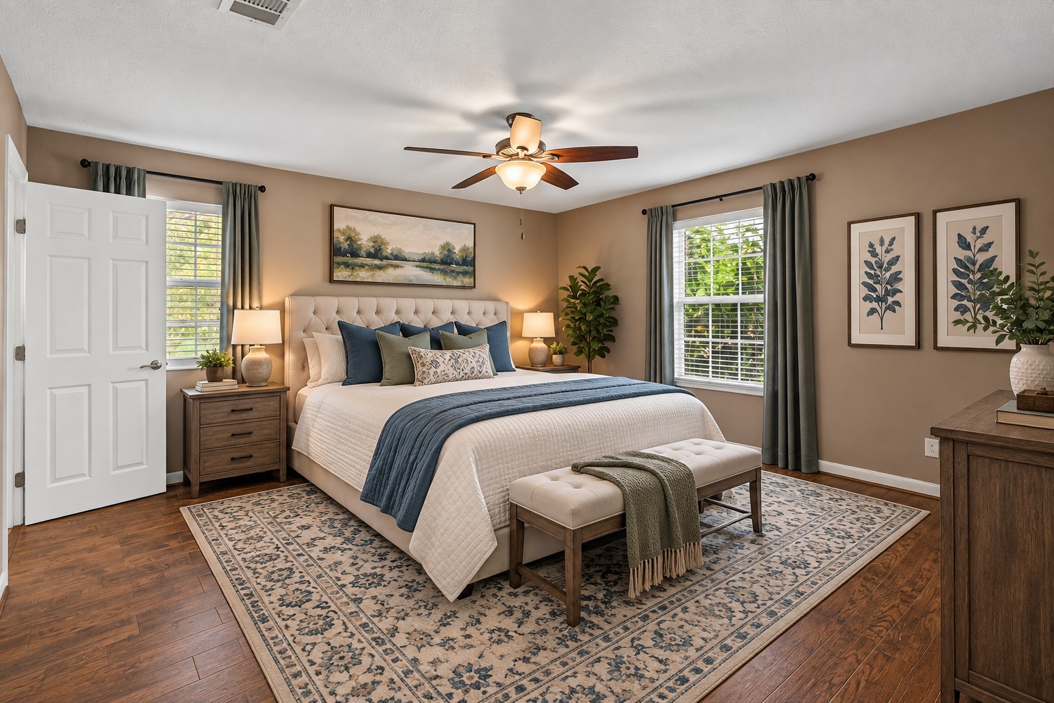 Virtually staged primary bedroom.