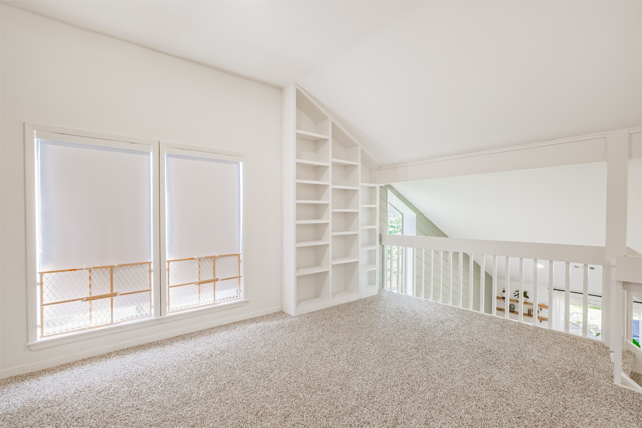 This view of the game room is a better view of the built in shelves.