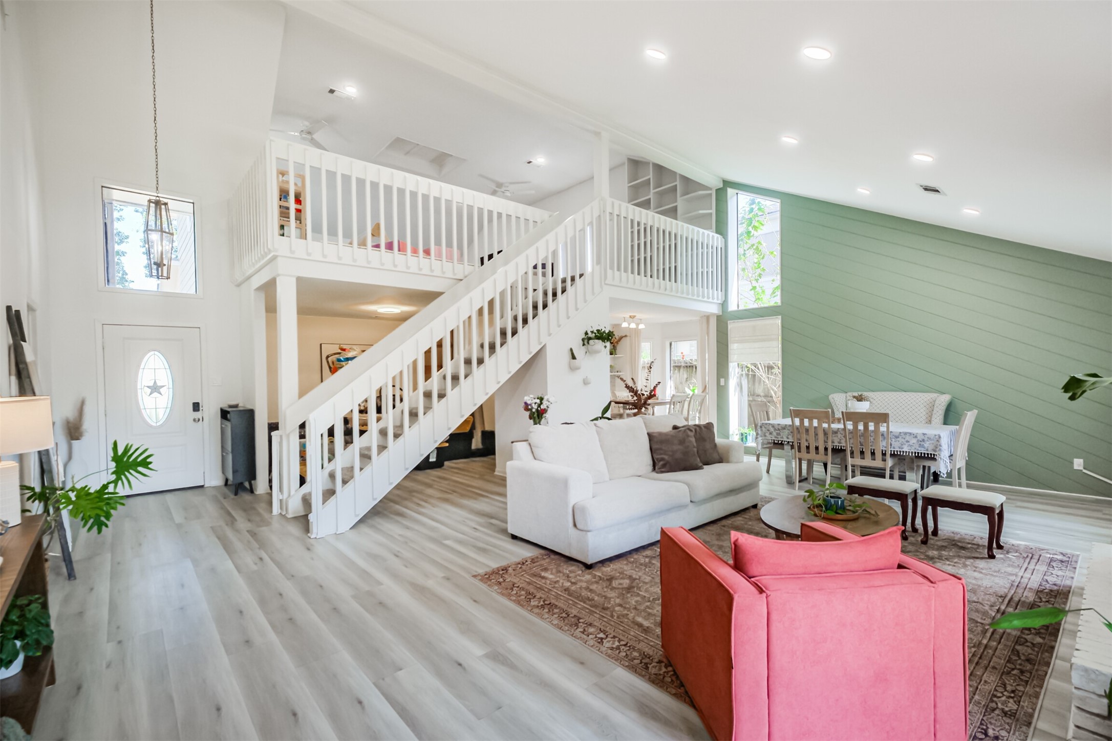 From this angle you can see the game room upstairs is open to the family room.