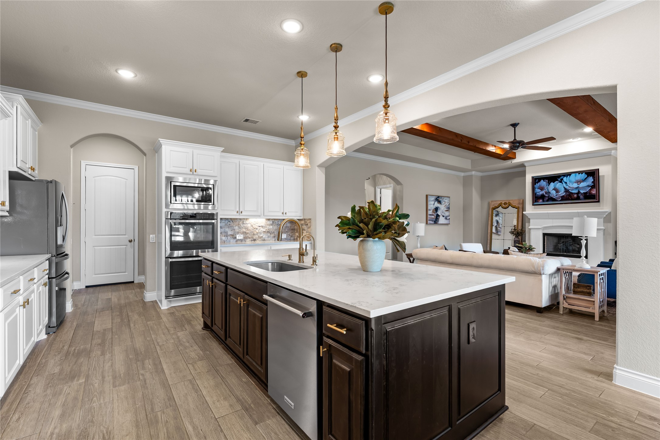Oversized kitchen island with abundant prep space and storage.