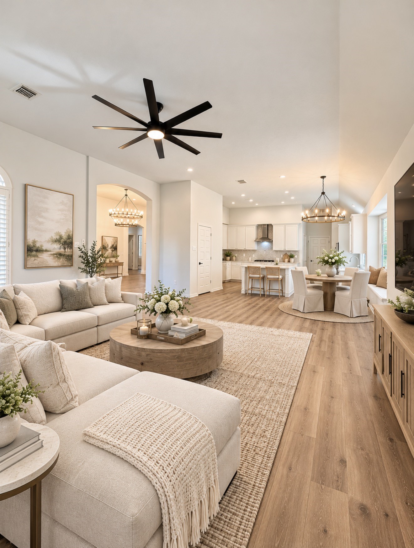 AI of the full area from the family room to the breakfast area & kitchen