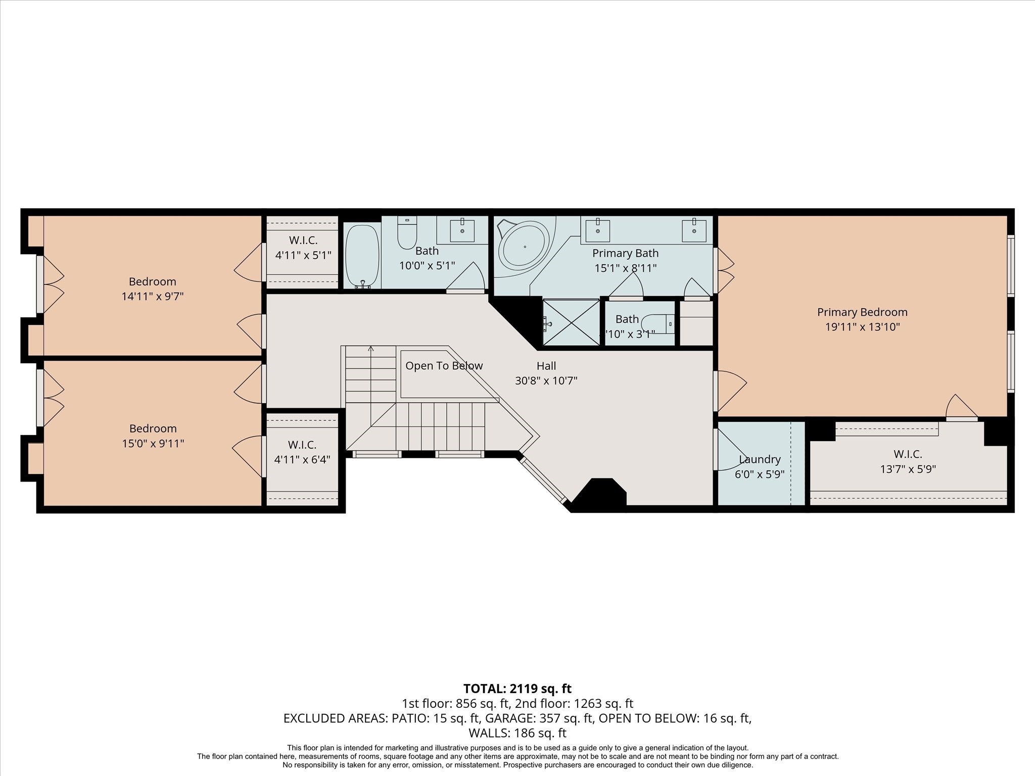 Second-floor plan with spacious bedrooms, baths, and flexible living areas.