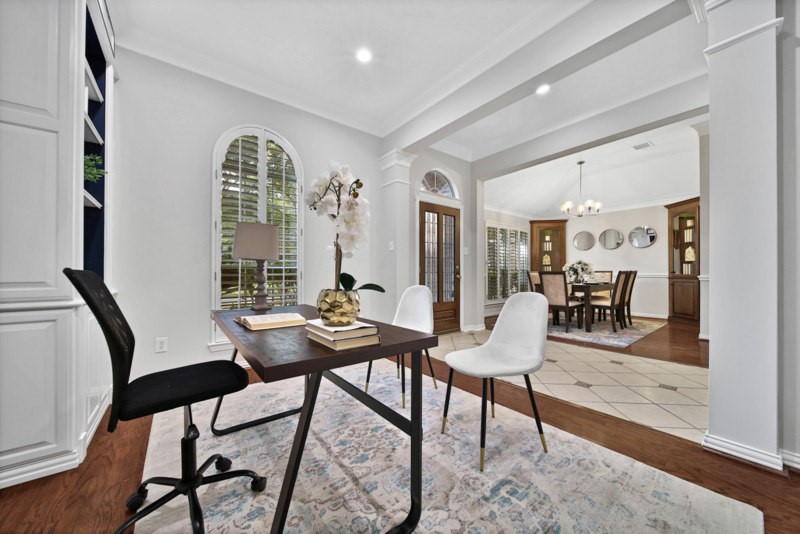 The other view of home office/study W/double crown molding, hardwood flooring. The other view of home office/study W/double crown molding, hardwood flooring.