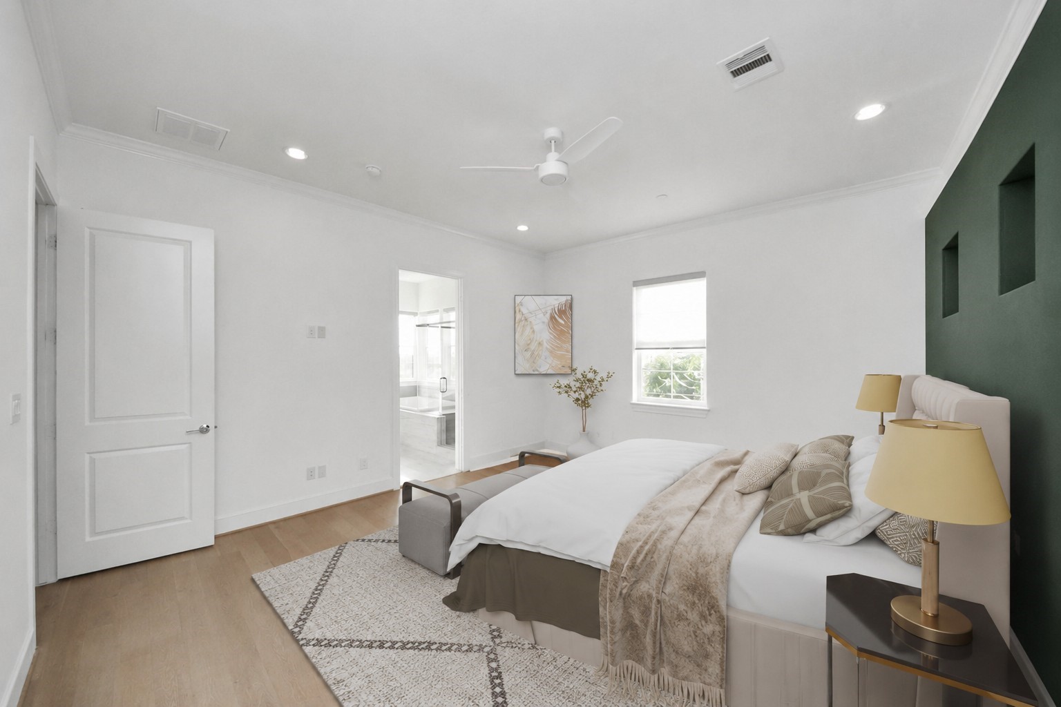 Virtually staged primary bedroom