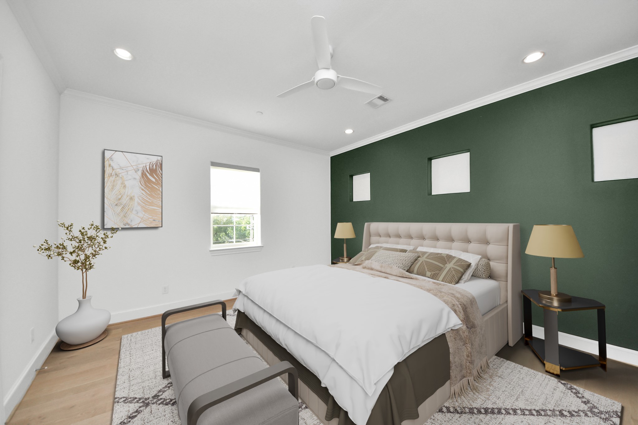 Virtually staged primary bedroom