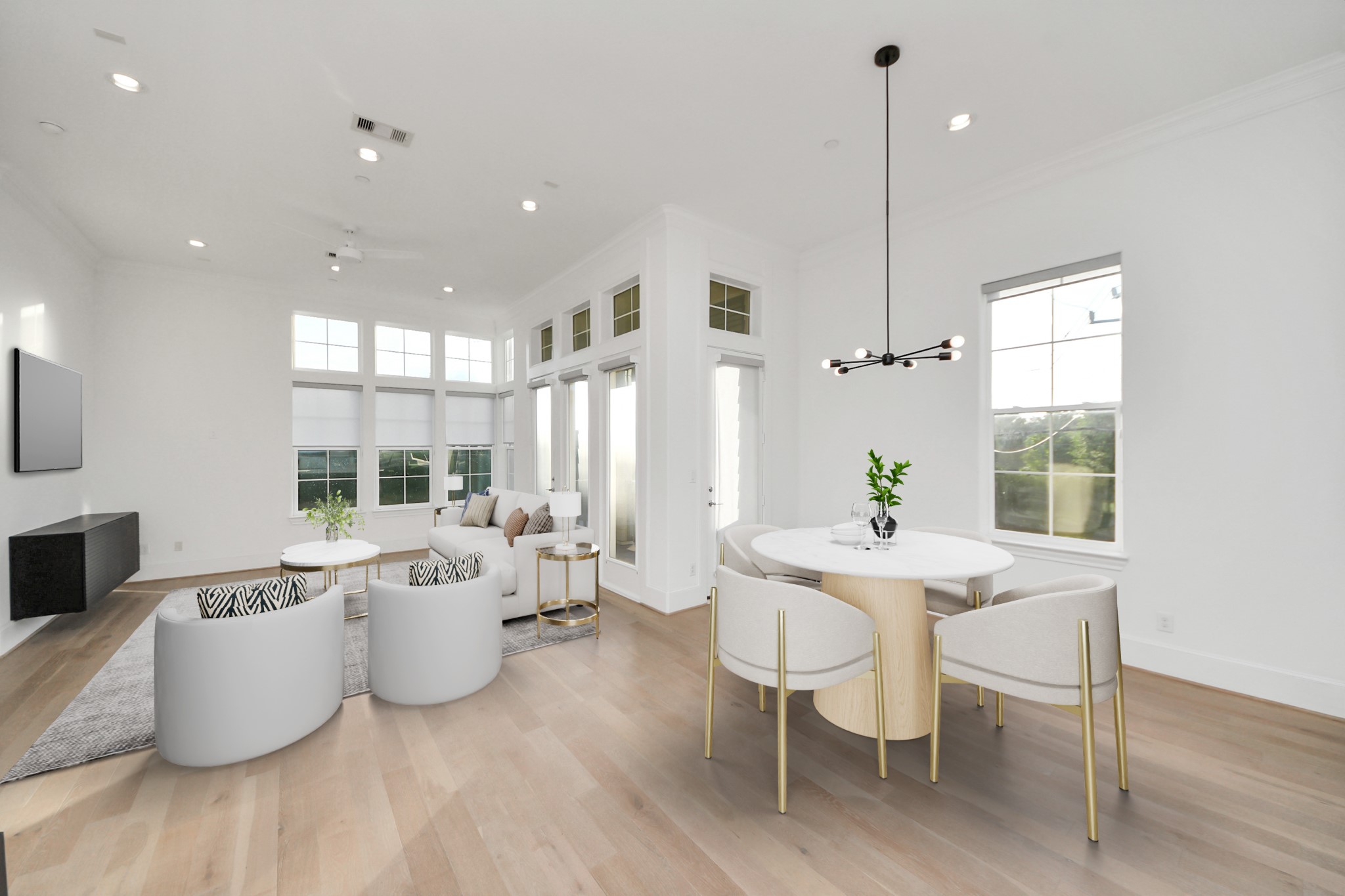 Virtually staged living room and dining room