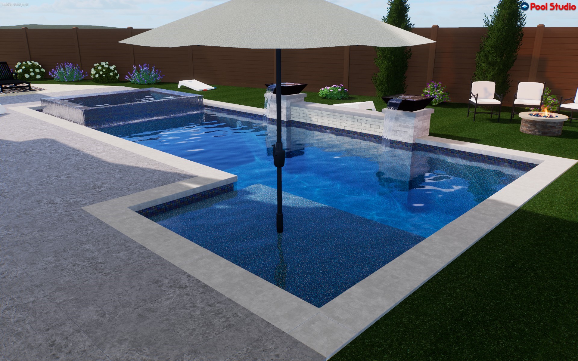 Virtually staged pool design to scale by professional pool builder