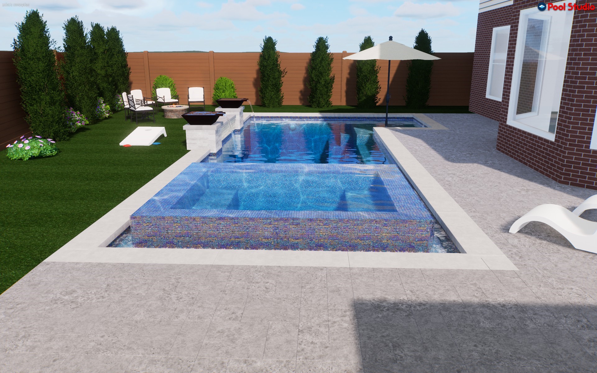 Virtually staged pool design to scale by professional pool builder