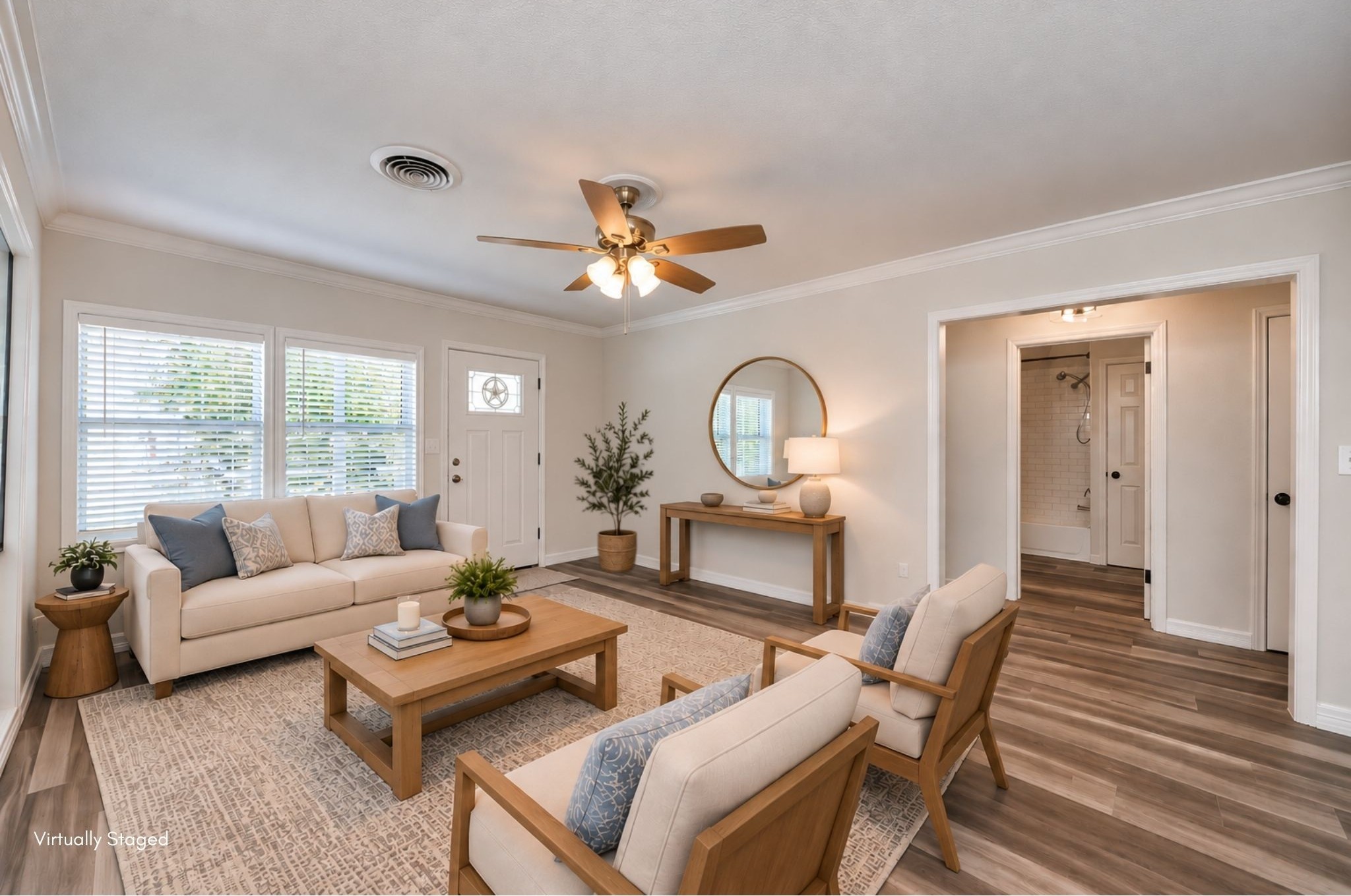 Virtually staged living room to assist with visualizing furniture in the home.
