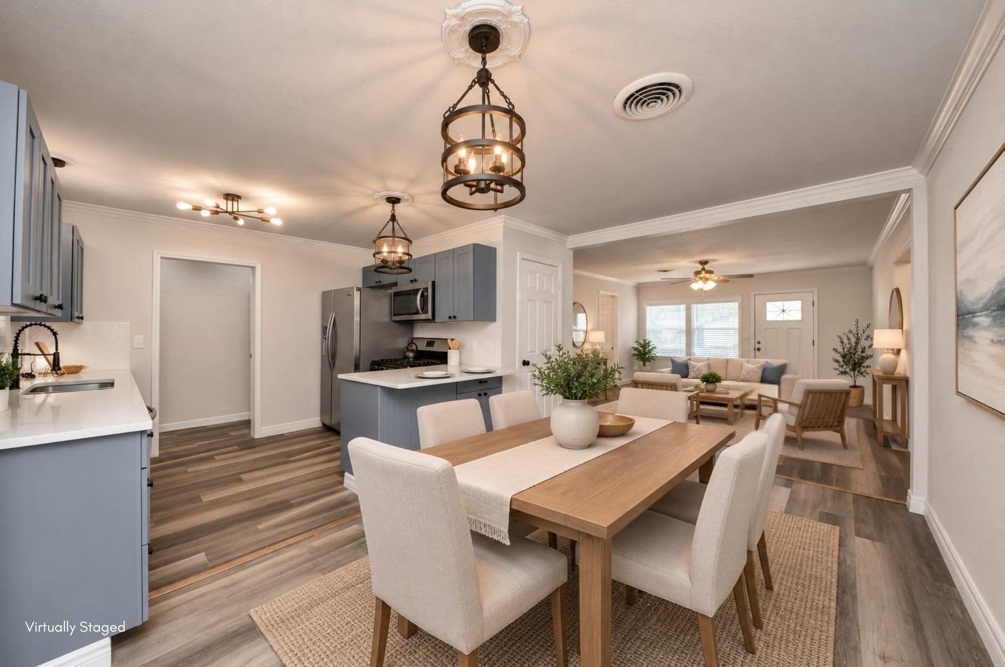 Virtually staged dining area to assist with visualizing furniture in the home.