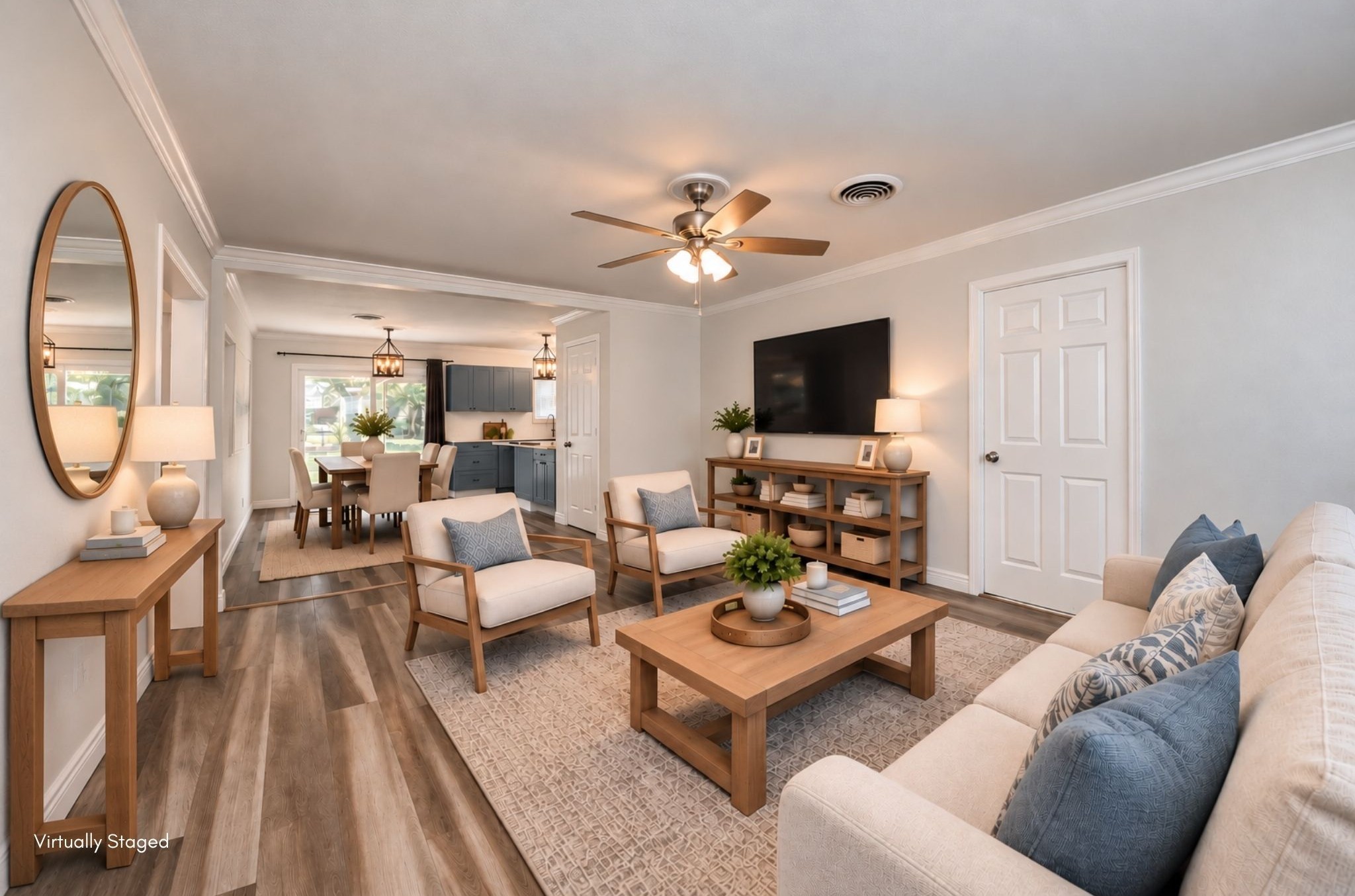 Virtually staged living room to assist with visualizing furniture in the home.