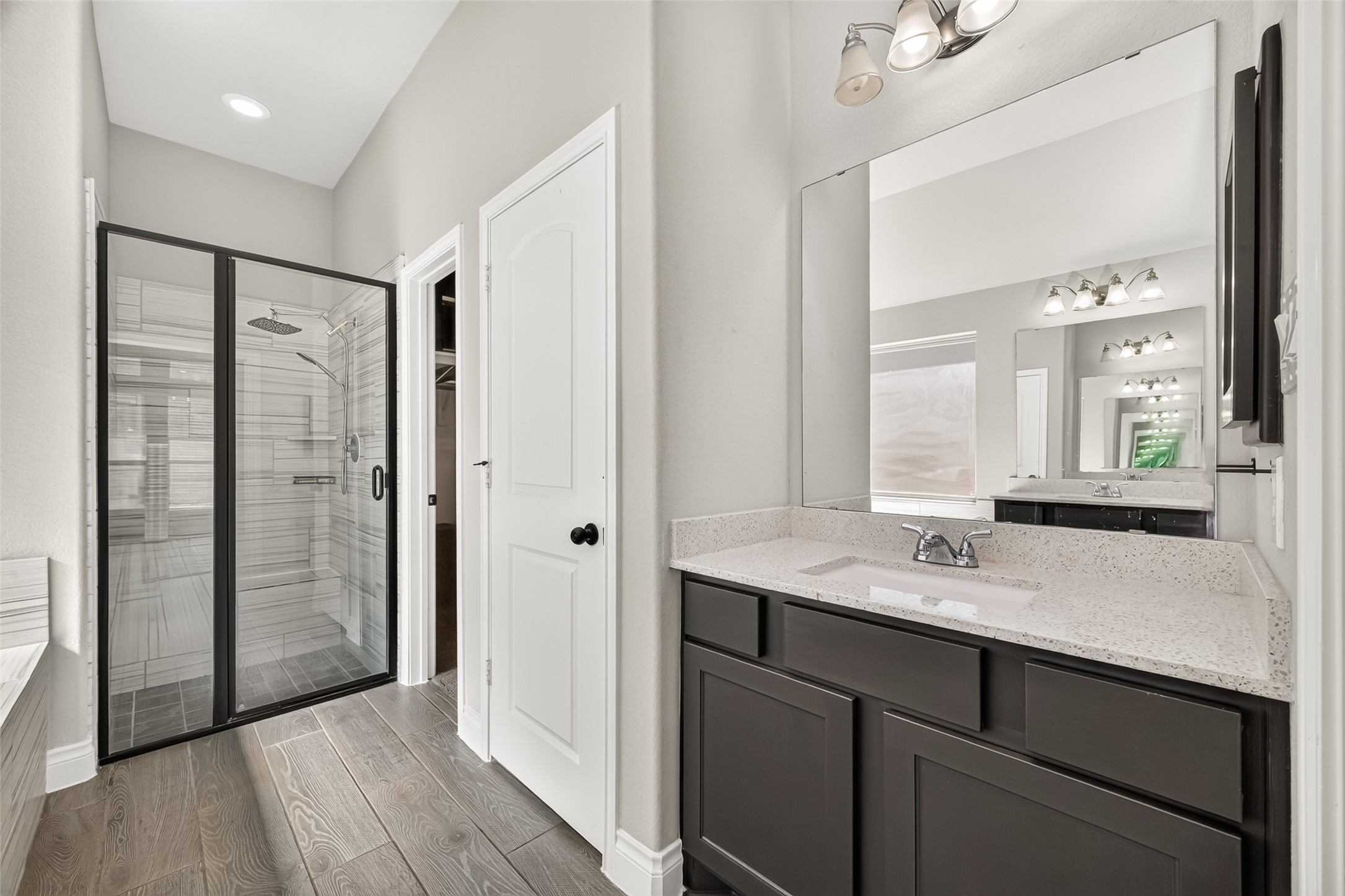 Dual vanities, a separate shower.