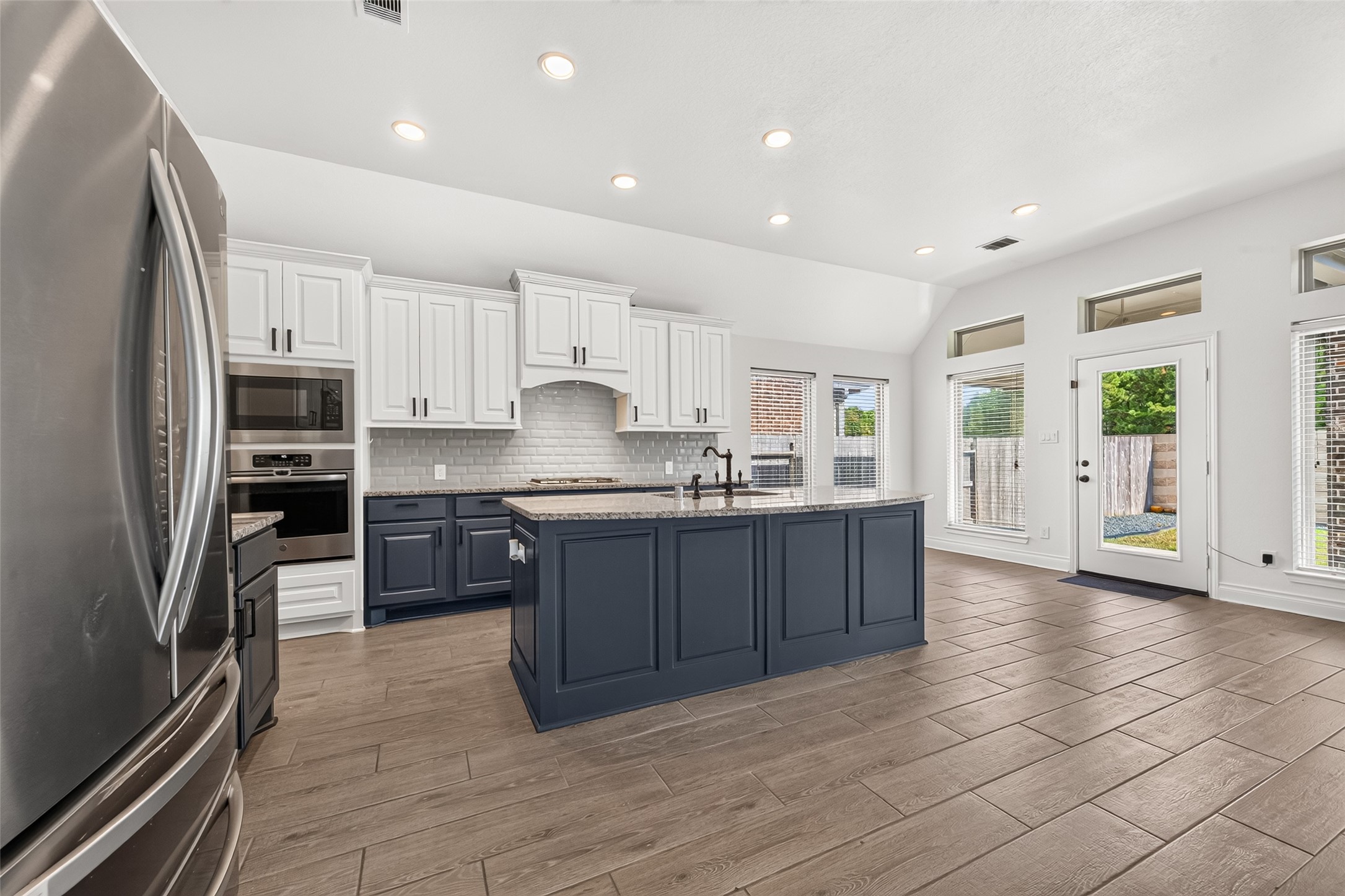 Open kitchen offers a center island