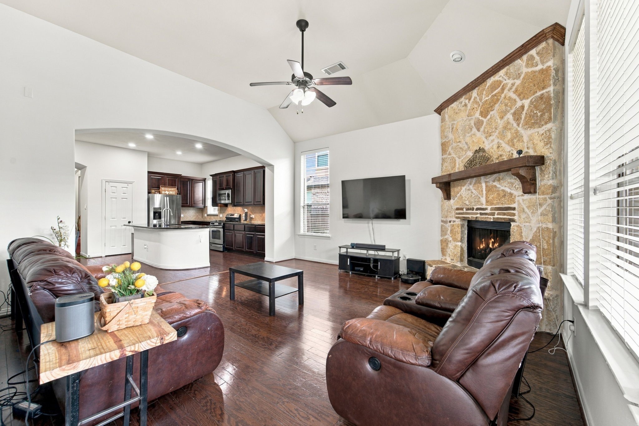 Seamless connectivity between the living room and kitchen keeps the layout open and easy to enjoy.
