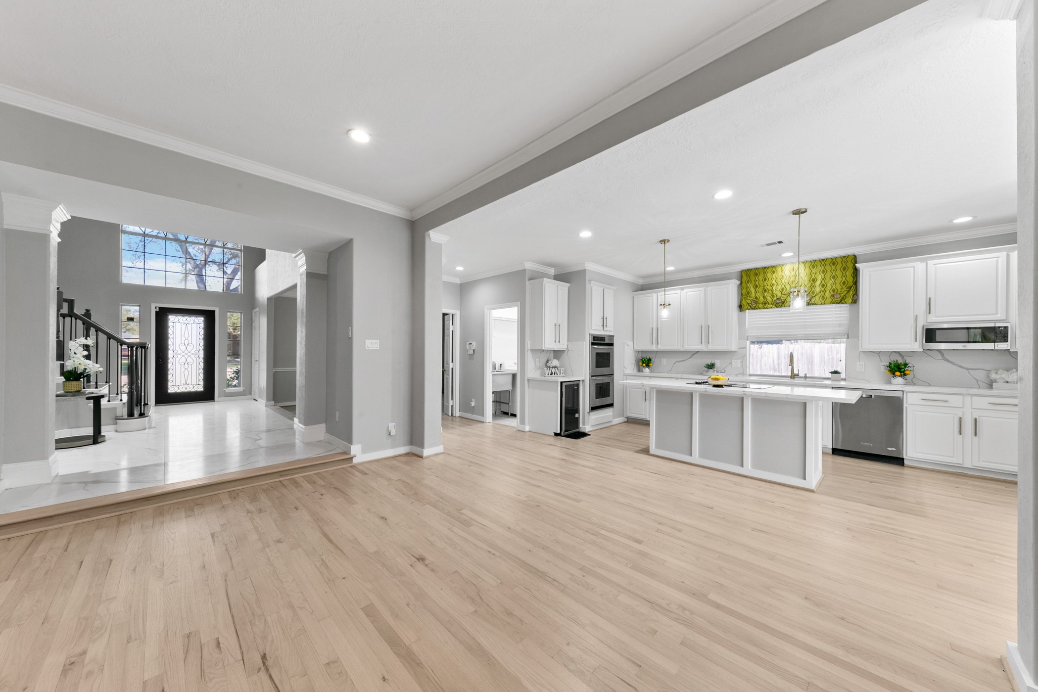 Large family room opens to the kitchen.