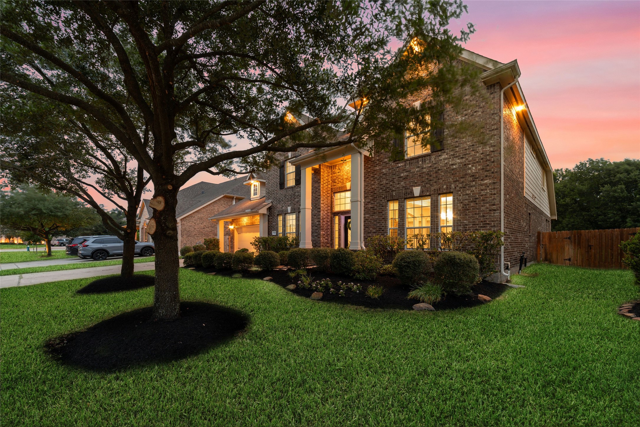 Front of the home at dusk.