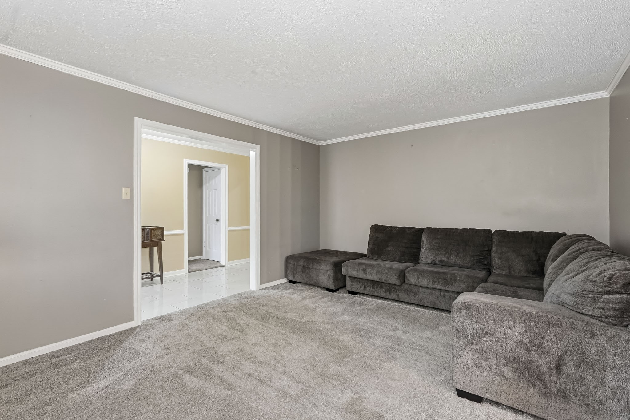 Cozy living area / flex area with plush carpeting.