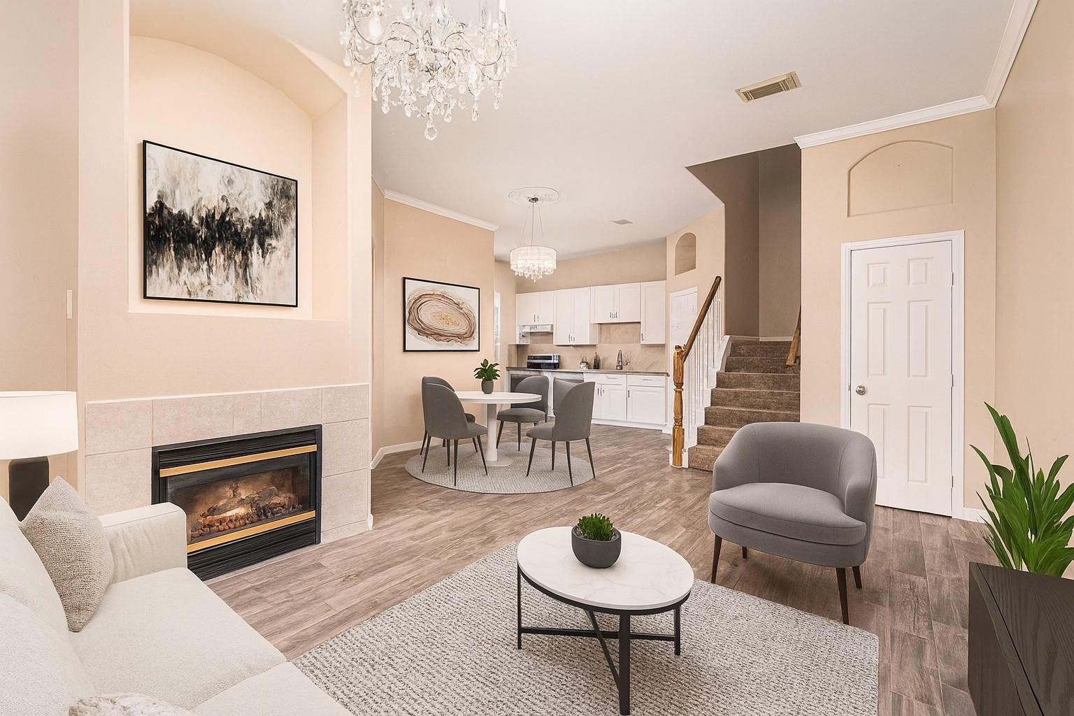 Photo is virtually staged* Just inside the front door. Living space is open to the kitchen and breakfast area