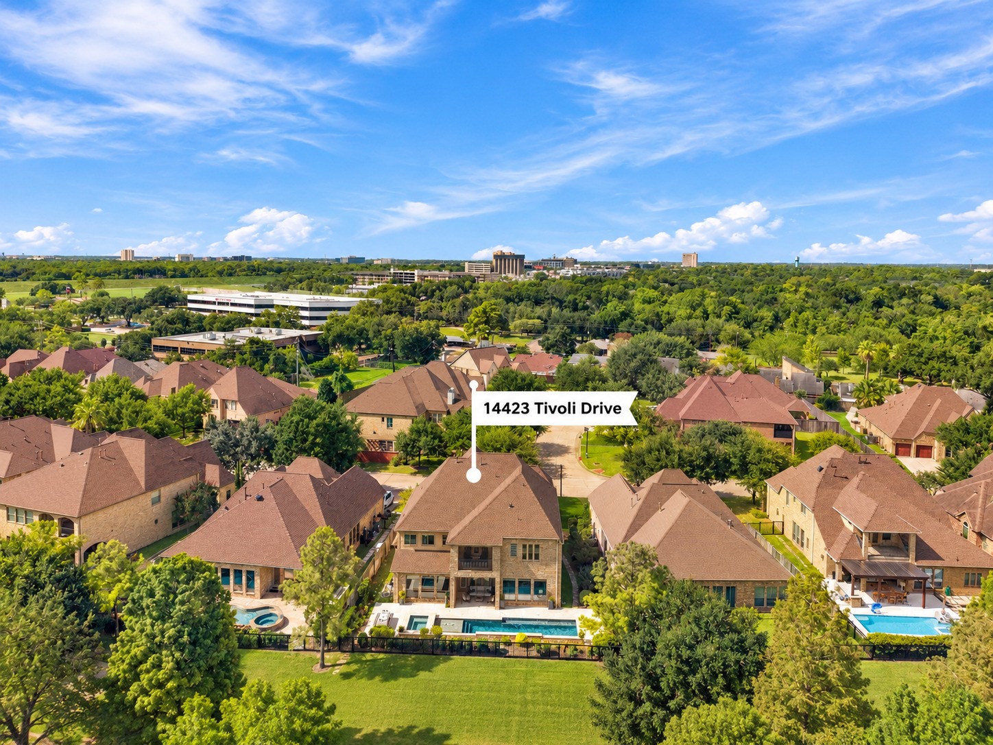 An impressive aerial perspective highlights the home, private pool and beautiful surroundings, giving you a true sense of the lifestyle this property offers.