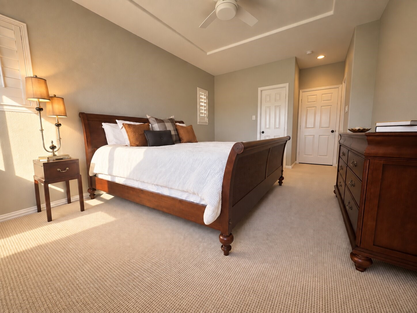 An oversized secondary bedroom that offers picturesque views of the lake.