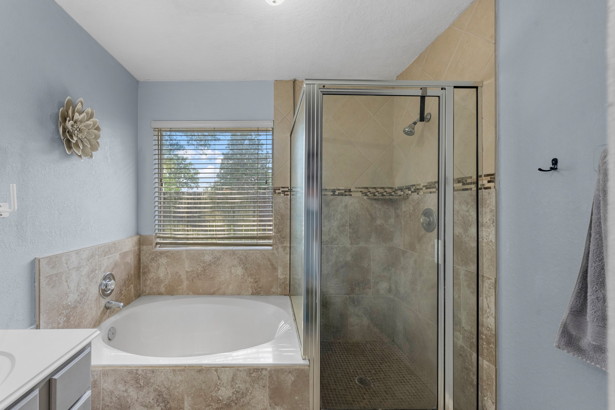 Soaking tub and separate shower