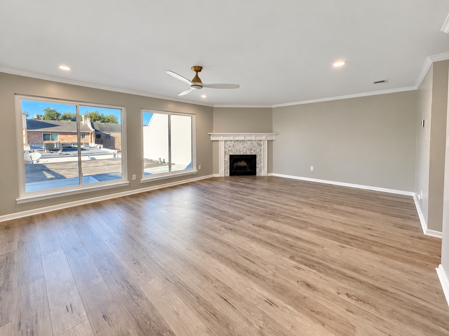 Overlooking to courtyard, you get filtered light through the double pane windows.