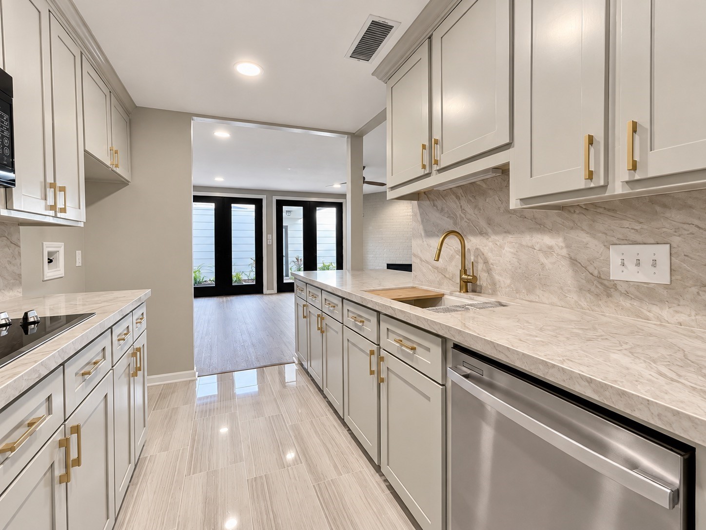 New flooring round out the update to the kitchen for a clean modern feel.