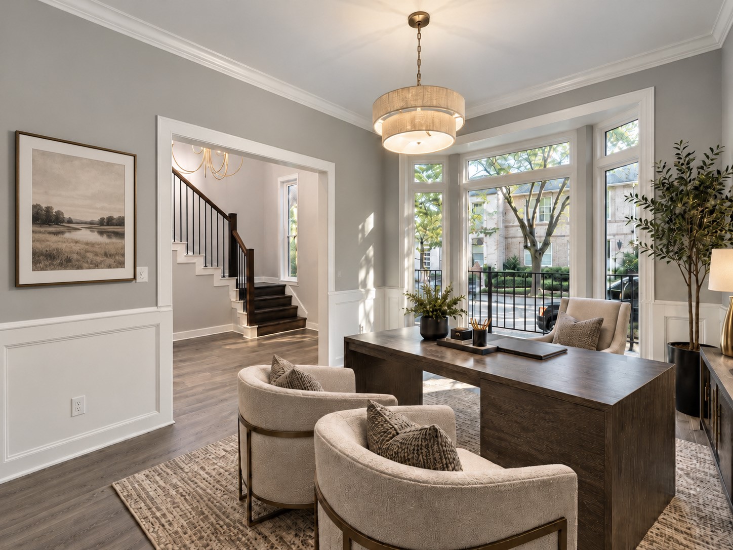 *Virtually Staged* The desk over looking the bay window.