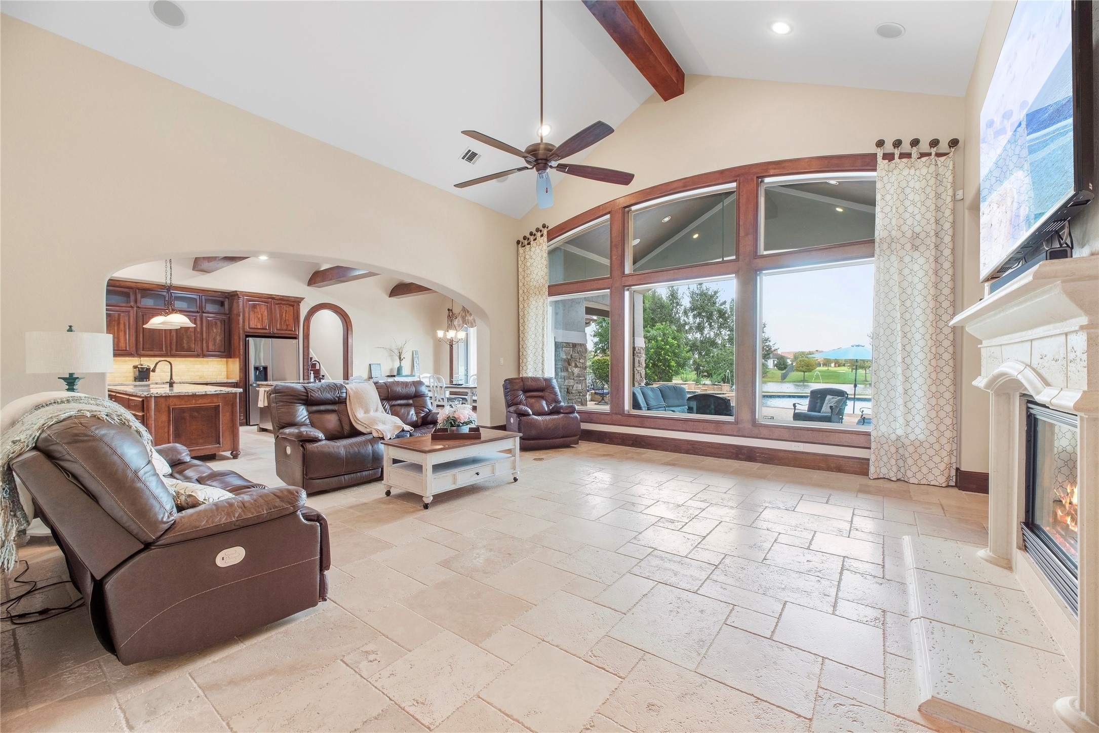 Family room, with Heatilator fireplace with cast stone surround