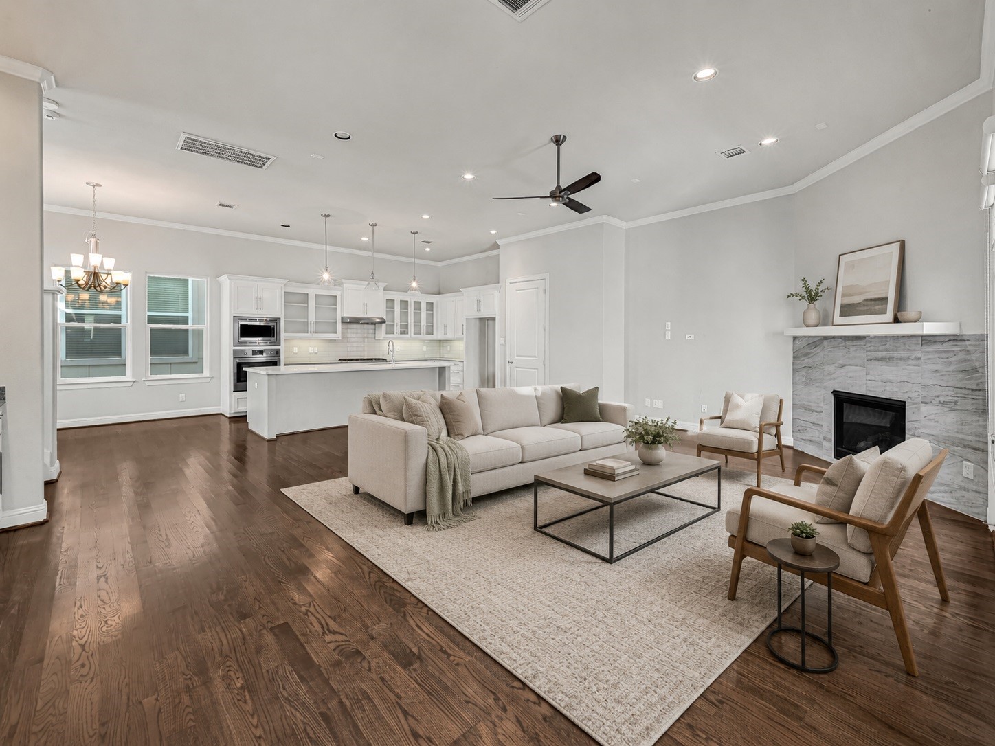 Open concept plan with a large living area -Virtually staged