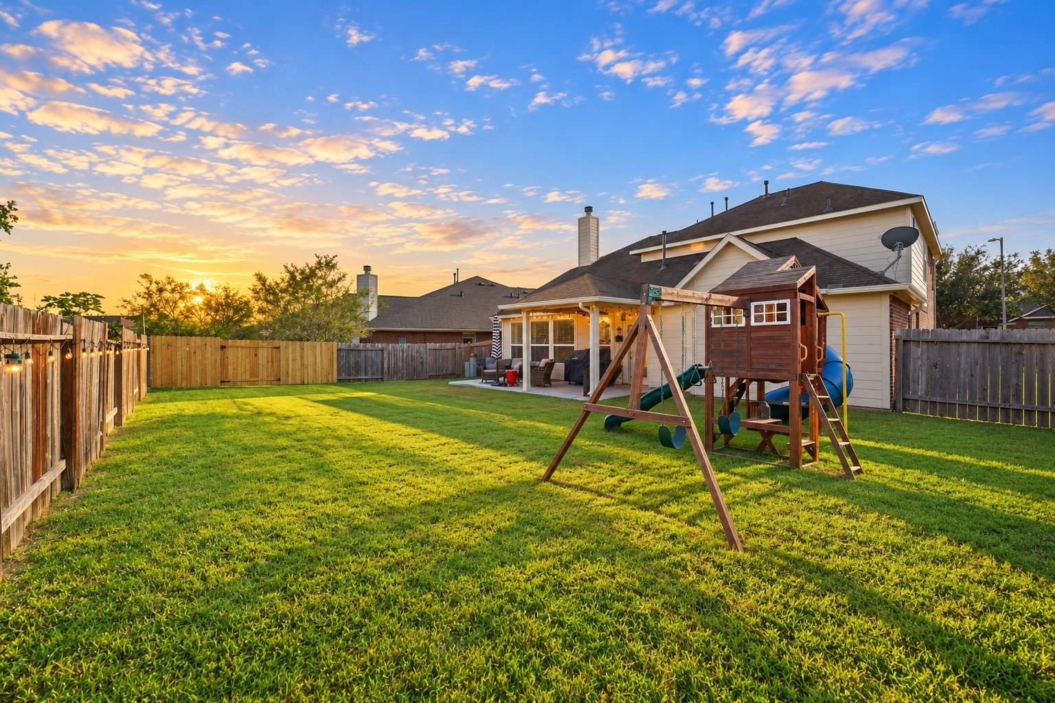 Another view of the expansive backyard and the Playset STAYS!!!