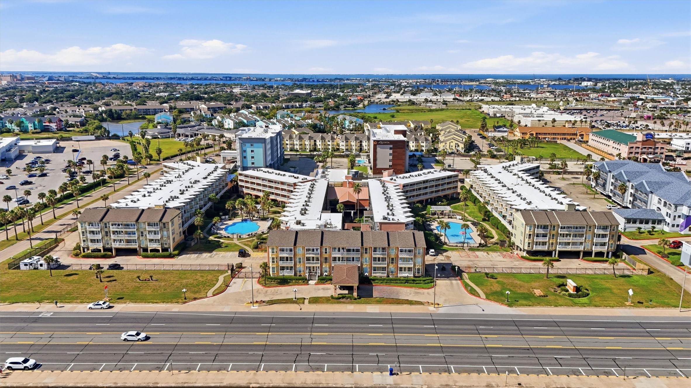 Aerial view of The Victorian, with both pools at the heart of the community