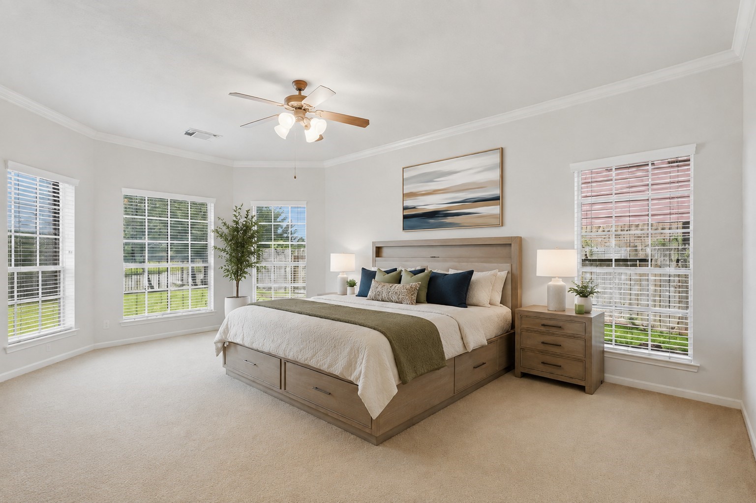 The spacious primary suite features multiple windows, abundant natural light, and crown molding for a polished finish.**Virtually staged