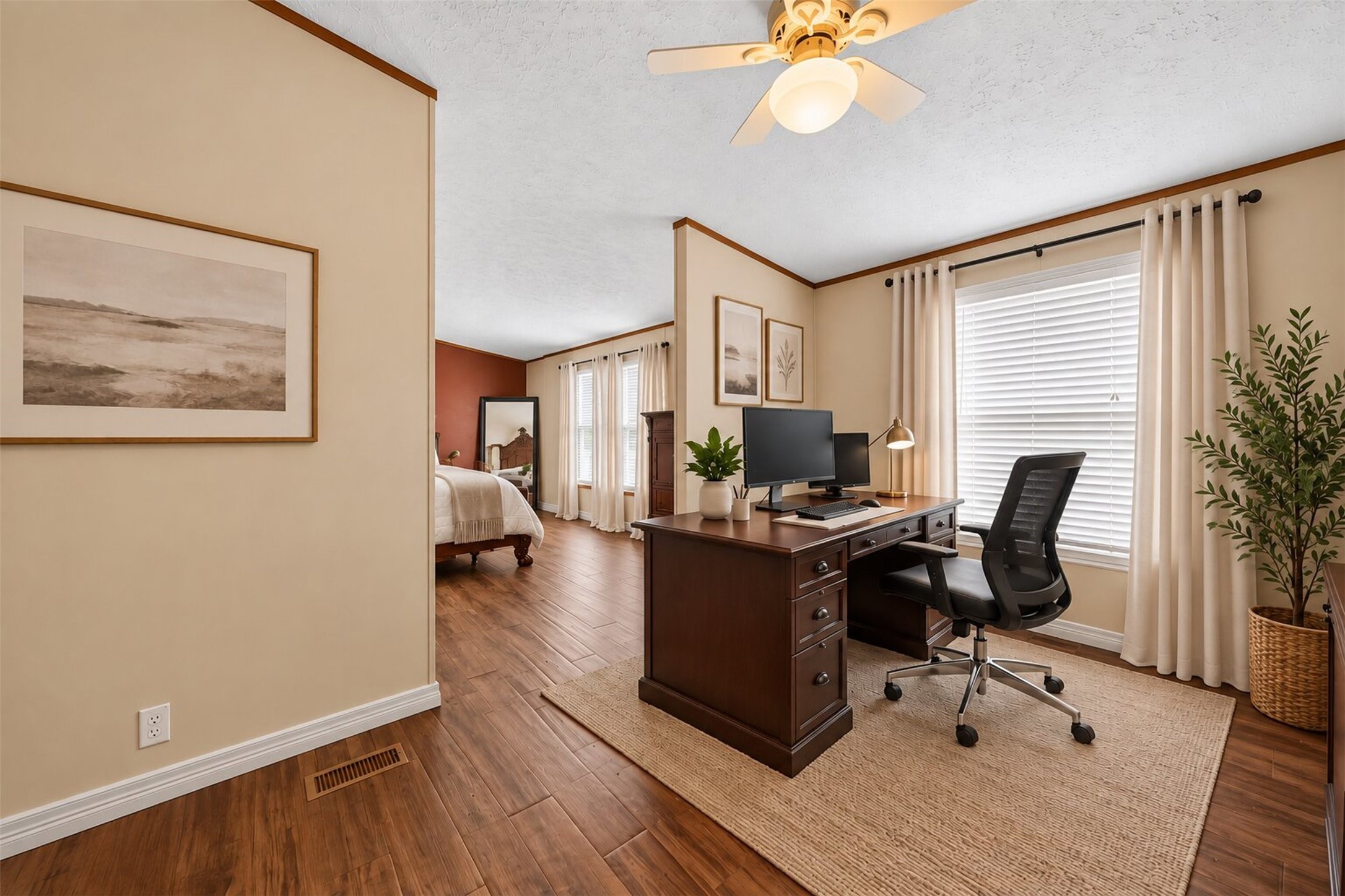 Virtually staged versatile room offering space for a home office, sitting area, or additional living needs.