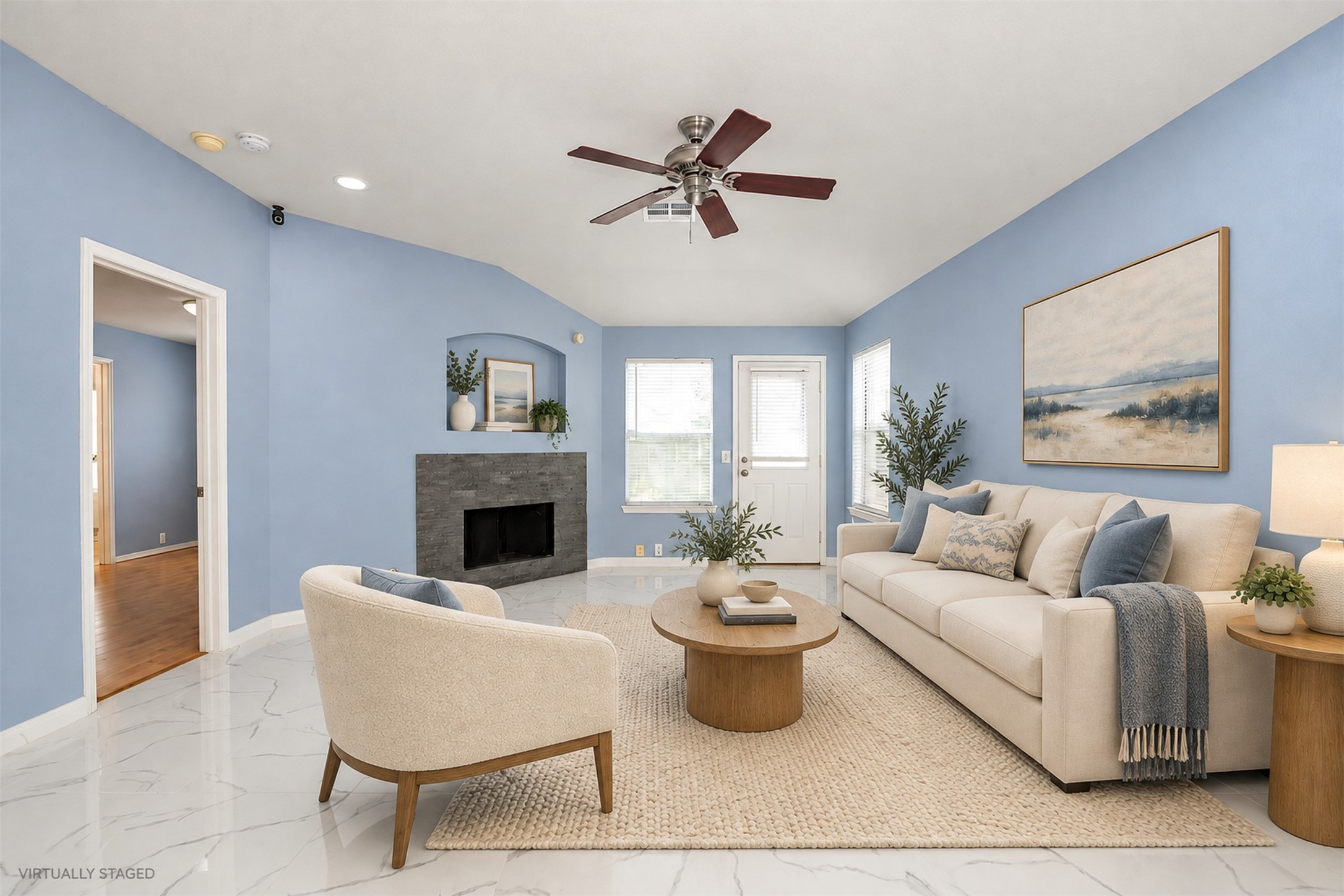 Living Area - AI Staging
***Property is vacant. Photo digitally enhanced with AI; lighting, color, and ceiling appearance adjusted. ***
