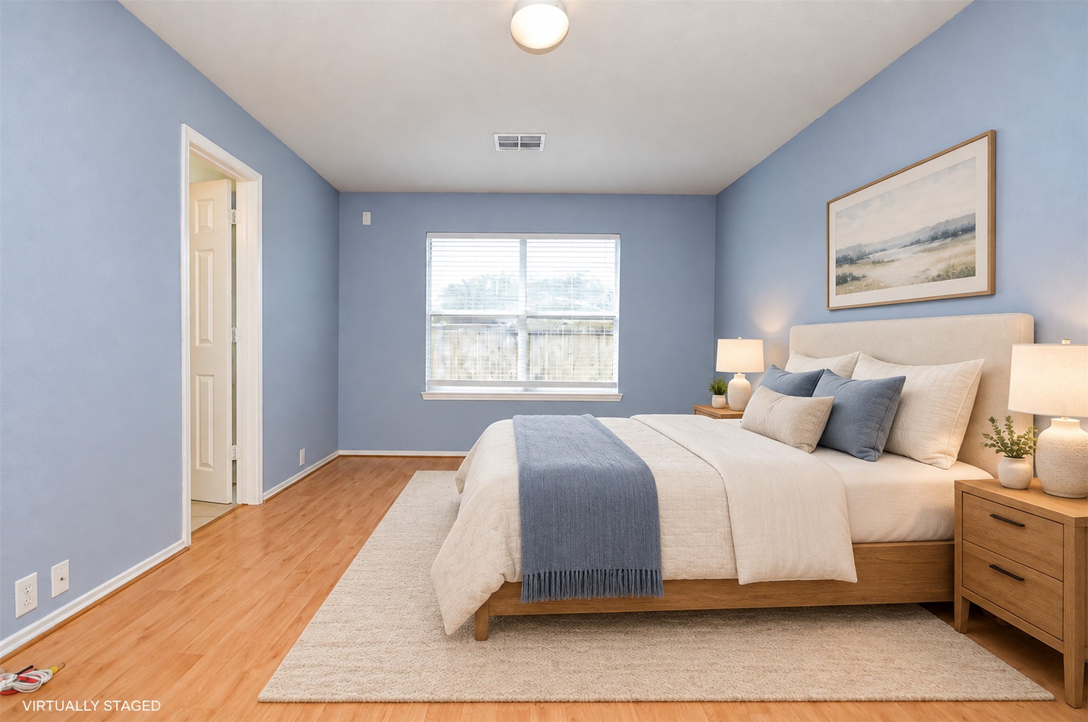 Master Bedroom - AI Staging
***Property is vacant. Photo digitally enhanced with AI; lighting, color, and ceiling appearance adjusted. ***