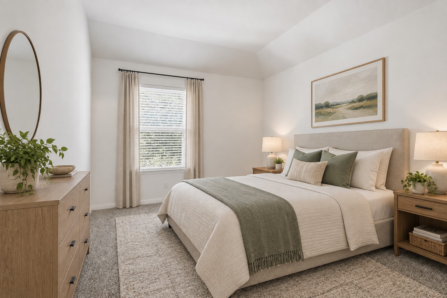 A Beautiful & Peaceful Bedroom Retreat! This inviting secondary bedroom features plush carpeting, a large window bringing in natural light, and a comfortable layout with plenty of room for furnishings. The neutral finishes and soft dcor create a warm, relaxing atmosphere that feels wonderfully welcoming. *Photo is virtually staged*