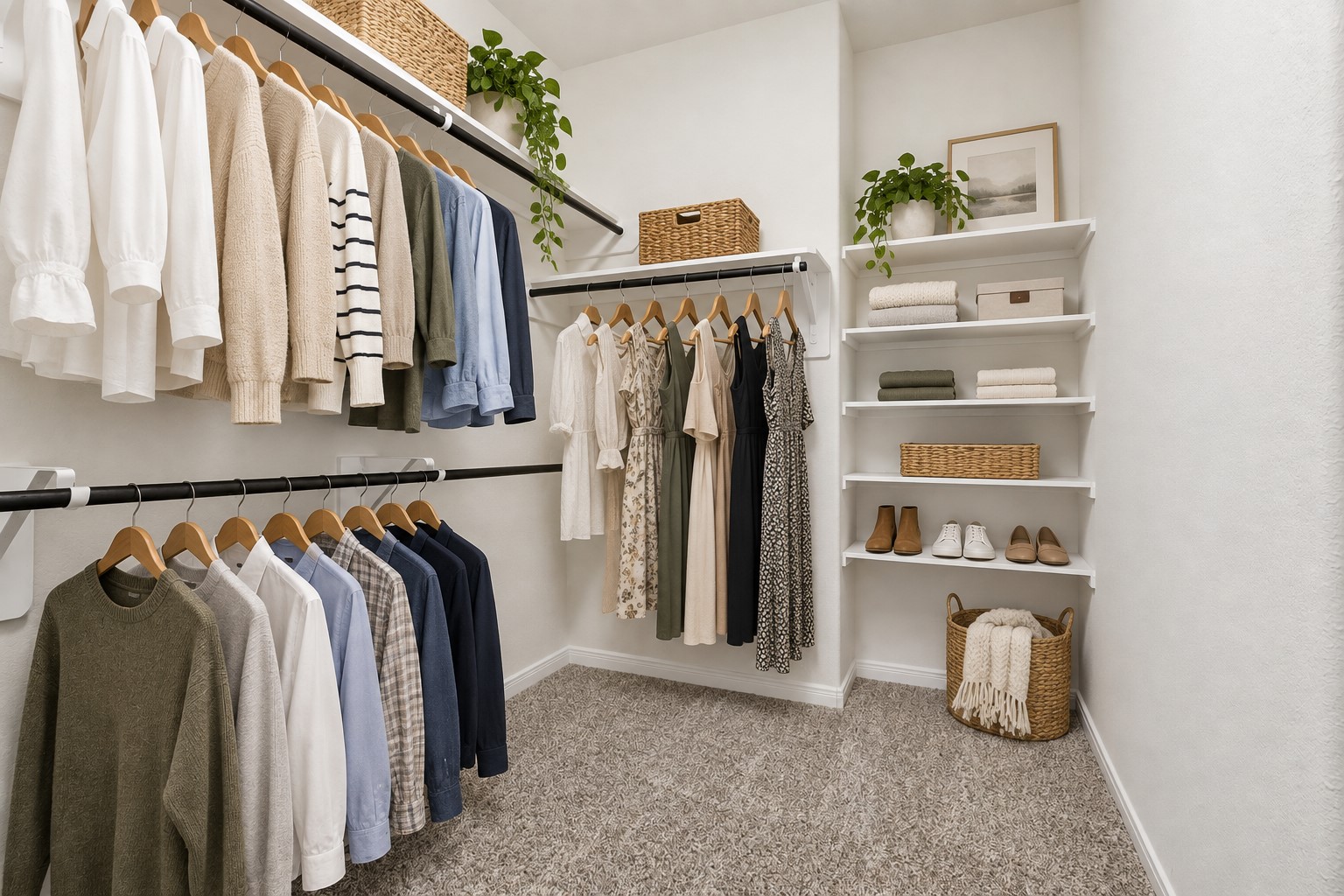 Room to Organize Everything Beautifully! This generous walk-in closet offers plenty of hanging space, multiple storage shelves, and room to keep wardrobes neatly organized. A wonderful convenience just steps from the primary bath!