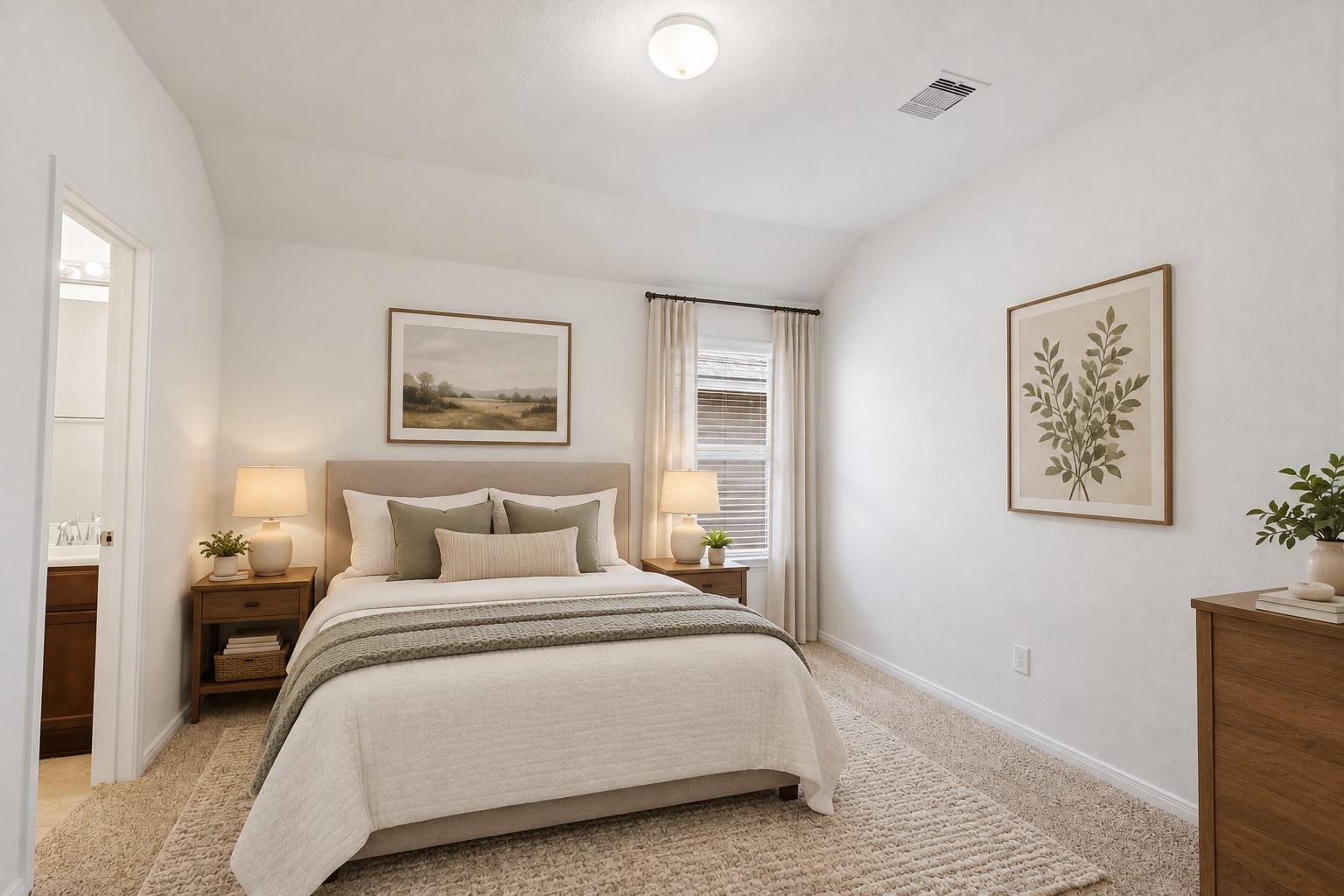 A Wonderful Private Guest Retreat! This spacious upstairs guest bedroom offers plush carpeting, a bright window, and plenty of room for comfortable furnishings. With its own private full bath, this is an especially welcoming space for overnight guests, family members, or anyone who appreciates a little extra privacy. *Photo is virtually staged*