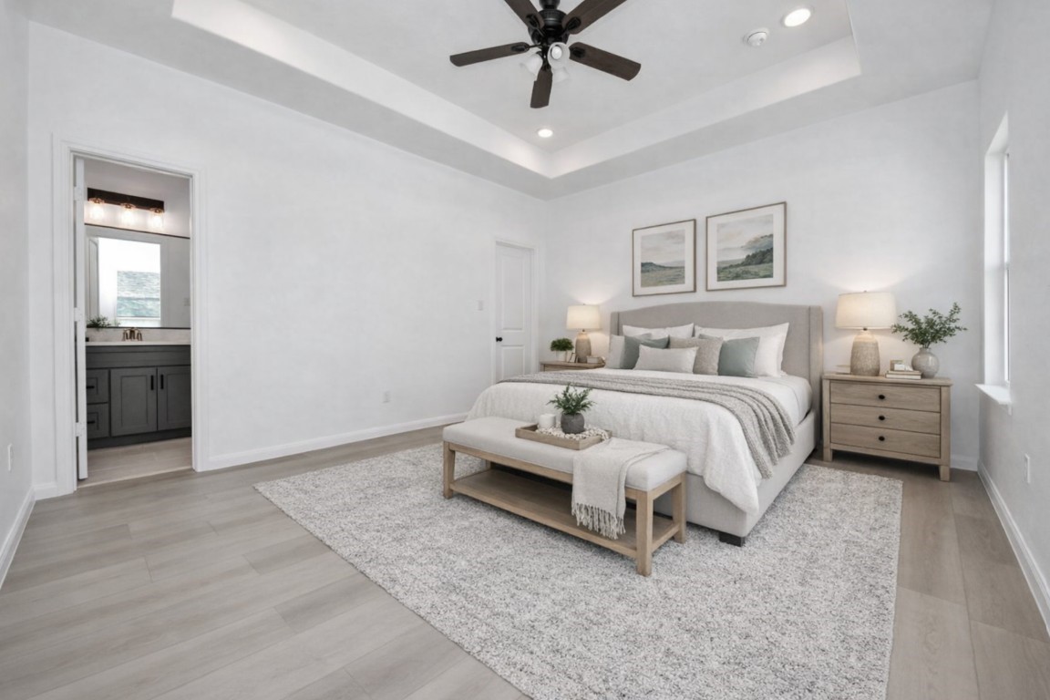 over size high ceiling plenty of space and  lots of natural light primary bedroom