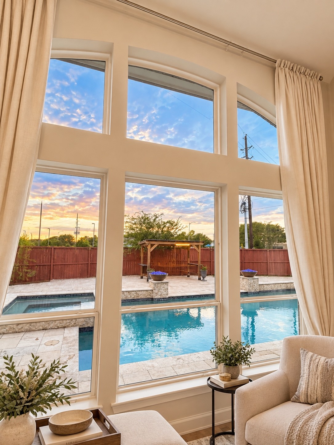 beautiful pool with hearted spa - view from the living room
