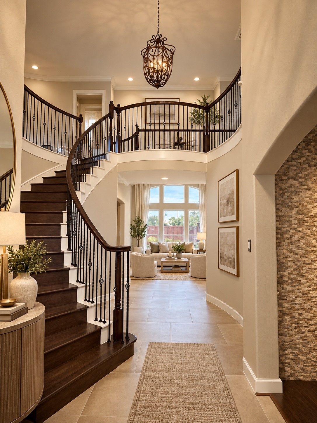 Entryway with pool views - Virtually staged using AI. Furniture and dcor shown are digitally added.