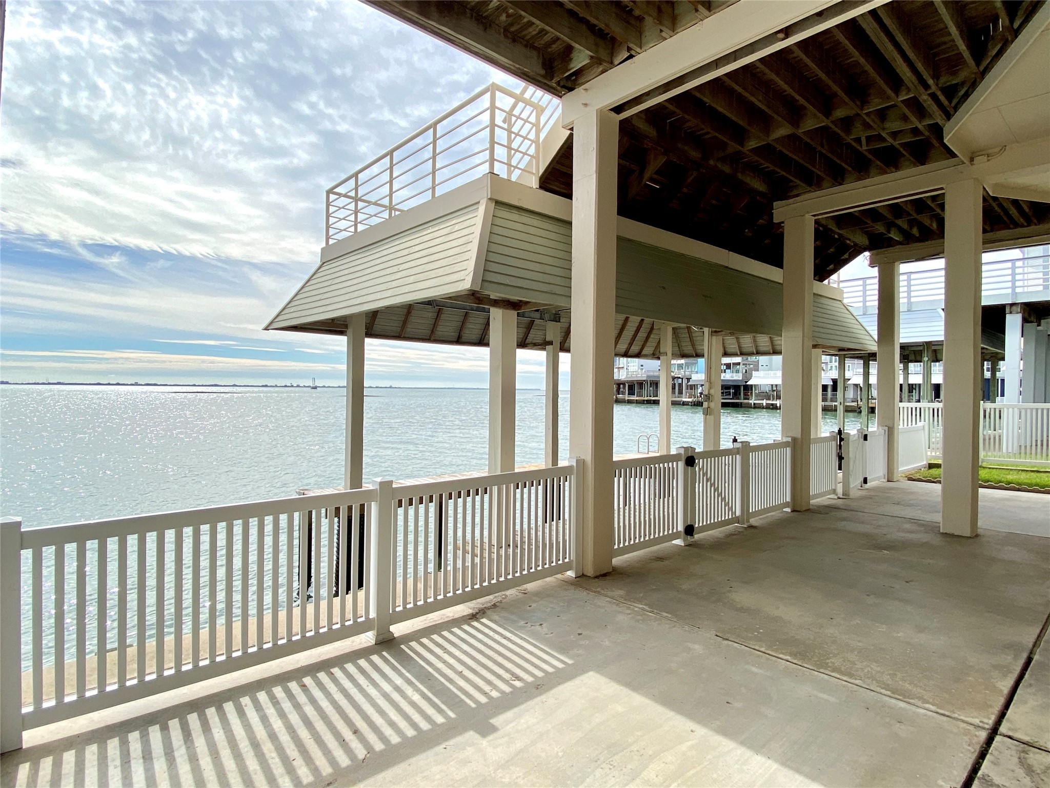 Bay view with boat house.