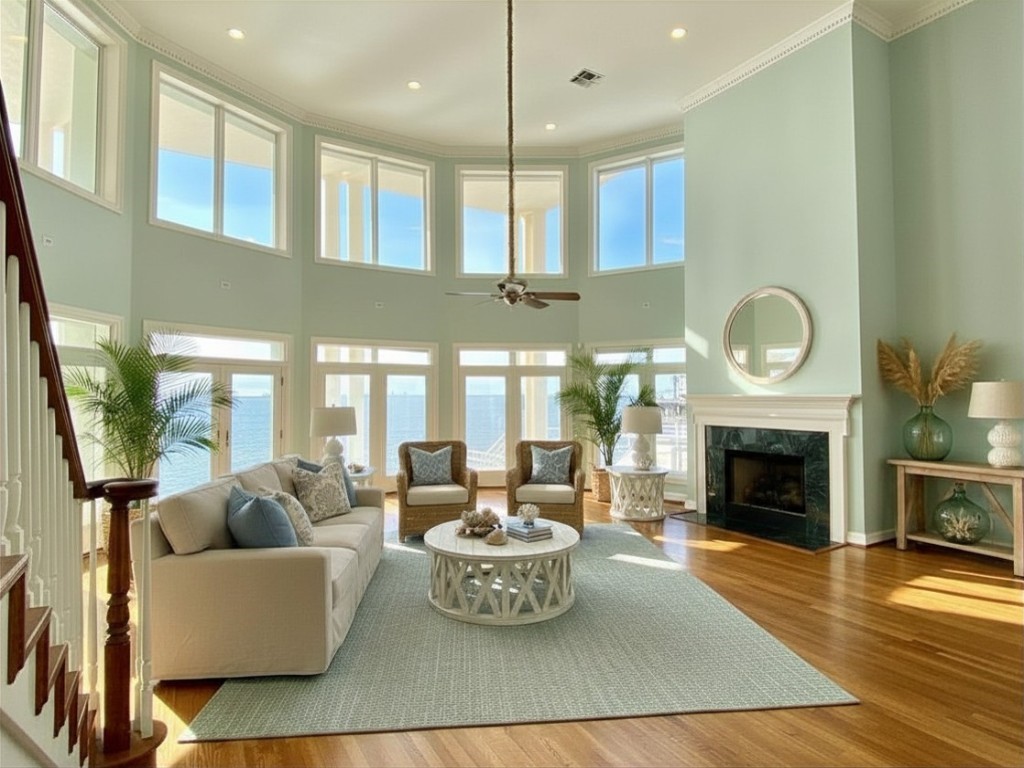 Virtual staging was done to show one of the seating arrangements.  Cozy up to the fireplace while watching the ever changing bay views.