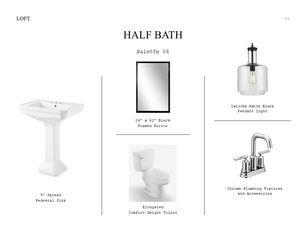 Loft Look Palette 6: Half Bath Selection Sheet (*Artist rendering used for illustration purposes only.)